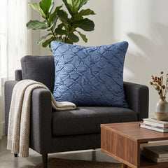 Fabric Crafted Cushion Cover – Blue | 16"x16" | Poly Cotton Fabric | Premium Crinkle Texture Design