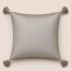 Cream Embroidered Decorative Cushion Cover | 16"x16" Premium Tassel Cushion Cover