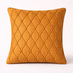 Fabric-Crafted Orange Cushion Cover – 16"x16" | Wave Quilted Design | Premium Poly-Cotton