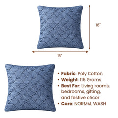 Fabric Crafted Cushion Cover – Blue | 16"x16" | Poly Cotton Fabric | Premium Crinkle Texture Design