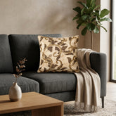 Fabric Crafted Cushion Cover – Beige | 12"x12" | Poly Chenille Fabric | Embroidered Floral Vine Design