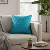 Fabric-Crafted Turquoise Cushion Cover – 16"x16" | Wave Quilted Design | Premium Poly-Cotton