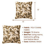Fabric Crafted Cushion Cover – Beige | 12"x12" | Poly Chenille Fabric | Embroidered Floral Vine Design