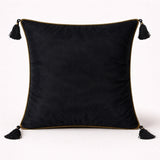 Hand Crafted Cushion Cover – Black | 16"x16" | Poly Cotton | Embroidered Floral Diamond Pattern with Tassels