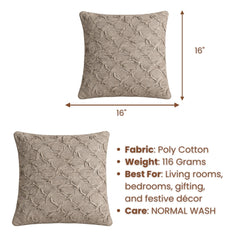 Fabric Crafted Cushion Cover – Dark Beige | 16"x16" | Poly Cotton Fabric | Premium Crinkle Texture Design