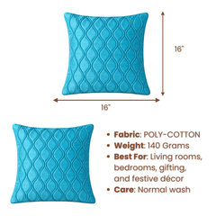 Fabric-Crafted Turquoise Cushion Cover – 16"x16" | Wave Quilted Design | Premium Poly-Cotton