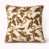 Fabric Crafted Cushion Cover – Gold | 12"x12" | Poly Chenille Fabric | Embroidered Floral Vine Design