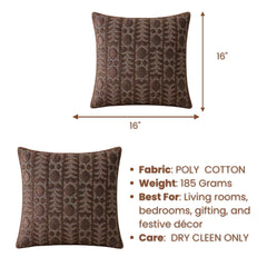 Handcrafted Cushion Cover – Brown | 16"x16" | Elegant Poly Cotton Cushion Cover