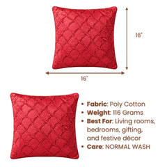 Fabric Crafted Cushion Cover – Red | 16"x16" | Poly Cotton Fabric | Premium Crinkle Texture Design