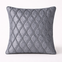 Fabric-Crafted Grey Cushion Cover – 16"x16" | Wave Quilted Design | Premium Poly-Cotton