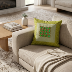 Hand Crafted Cushion Cover – Green | 12"x12" | Poly Cotton | Stone Embellished Design