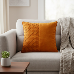 Fabric-Crafted Orange Cushion Cover – 12"x12" | Poly Cotton Fabric | Bold & Stylish