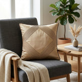 Fabric Crafted Cushion Cover – Beige | 12"x12" | Poly Cotton | Elegant Stitched Geometric Design