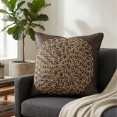 Machine Crafted Brown Cushion Cover – 16"x16" | Elegant Gold Floral Embroidery | Premium Poly-Cotton Decorative Cushion Cover