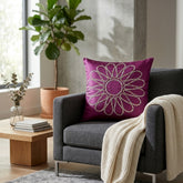 Hand Crafted Cushion Cover – Purple | 16"x16" | Poly Cotton Fabric | Floral Design