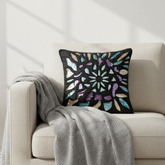 Handcrafted Black Cushion Cover – 12"x12" | Multi-Color Embroidered Floral Pattern | Premium Poly Cotton