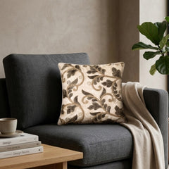 Fabric Crafted Cushion Cover – Green | 12"x12" | Poly Chenille Fabric | Embroidered Floral Vine Design