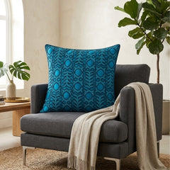 Handcrafted Cushion Cover – Turquoise | 16"x16" | Elegant Poly Cotton Cushion Cover