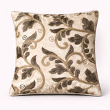Fabric Crafted Cushion Cover – Green | 12"x12" | Poly Chenille Fabric | Embroidered Floral Vine Design