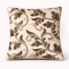 Fabric Crafted Cushion Cover – Green | 12"x12" | Poly Chenille Fabric | Embroidered Floral Vine Design