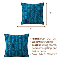 Handcrafted Cushion Cover – Turquoise | 16"x16" | Elegant Poly Cotton Cushion Cover