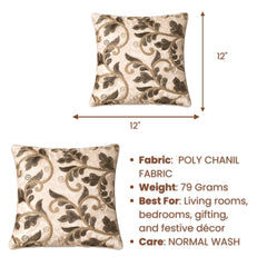 Fabric Crafted Cushion Cover – Green | 12"x12" | Poly Chenille Fabric | Embroidered Floral Vine Design