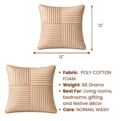 Fabric Crafted Cushion Cover – Light Brown | 12"x12" | Poly Cotton Foam | Panel Ribbed Design