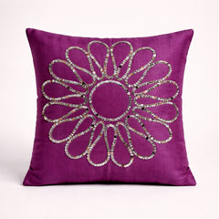 Hand Crafted Cushion Cover – Purple | 16"x16" | Poly Cotton Fabric | Floral Design