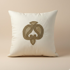 Handcrafted Beige Cushion Cover – 24"x24", Premium Poly Cotton with Rope Embellished Motif