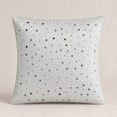 Handcrafted White Cushion Cover – 16"x16" | Mirror Dot Embroidery | Premium Poly Cotton | Elegant Decorative Accent