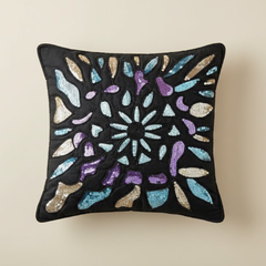 Handcrafted Black Cushion Cover – 12"x12" | Multi-Color Embroidered Floral Pattern | Premium Poly Cotton