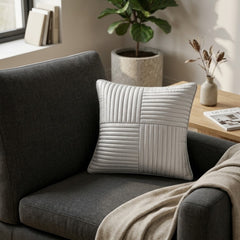 Fabric Crafted Cushion Cover – Grey | 12"x12" | Poly Cotton Foam | Panel Ribbed Design