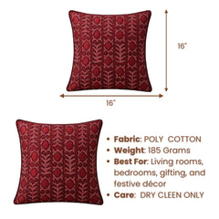 Handcrafted Cushion Cover – Burgundy | 16"x16" | Elegant Poly Cotton Cushion Cover