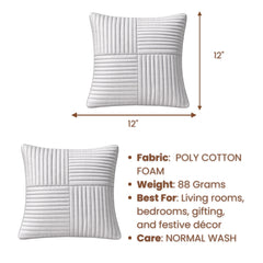 Fabric Crafted Cushion Cover – Grey | 12"x12" | Poly Cotton Foam | Panel Ribbed Design