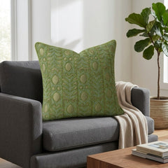 Handcrafted Cushion Cover – Green | 16"x16" | Elegant Poly Cotton Cushion Cover