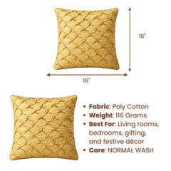 Fabric Crafted Cushion Cover – Light Yellow | 16"x16" | Poly Cotton Fabric | Premium Crinkle Texture Design