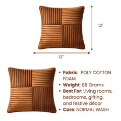 Fabric Crafted Cushion Cover – Brown | 12"x12" | Poly Cotton Foam | Panel Ribbed Design