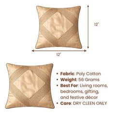 Fabric Crafted Cushion Cover – Beige | 12"x12" | Poly Cotton | Elegant Stitched Geometric Design
