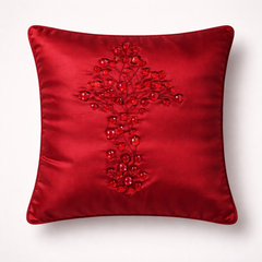 Hand Crafted Cushion Cover – Maroon | 12"x12" | Poly Cotton | Embroidered Floral Design