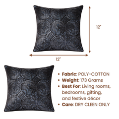 Handcrafted Black Cushion Cover – 12"x12" | Circular Embroidered Design | Premium Poly Cotton