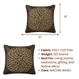 Machine Crafted Brown Cushion Cover – 16"x16" | Elegant Gold Floral Embroidery | Premium Poly-Cotton Decorative Cushion Cover