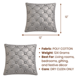 Hand Crafted Cushion Cover – Grey | 12"x12" | Poly Cotton | Classic Button Tufted Design