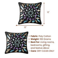 Handcrafted Black Cushion Cover – 12"x12" | Multi-Color Embroidered Floral Pattern | Premium Poly Cotton