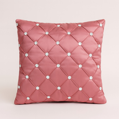 Handcrafted Pink Cushion Cover – 16"x16" | Premium Poly Cotton | Crystal-Studded Diamond Quilting | Elegant Festive Home Décor