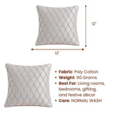Fabric Crafted Cushion Cover – White | 12"x12" | Poly Cotton Fabric | Elegant Embossed Wavy Pattern Design