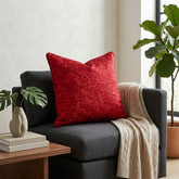 Fabric Crafted Cushion Cover – Red | 16"x16" | Poly Cotton | Embossed Floral Design