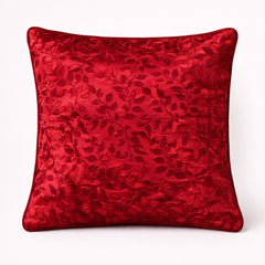 Fabric Crafted Cushion Cover – Red | 16"x16" | Poly Cotton | Embossed Floral Design