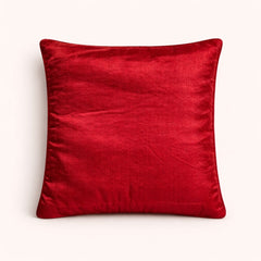 Fabric Crafted Cushion Cover – Red | 16"x16" | Poly Cotton | Embossed Floral Design