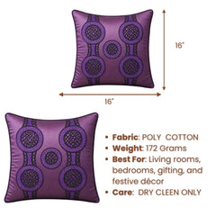 Handcrafted Cushion Cover – Purple | 16"x16" | Elegant Poly Cotton Cushion Cover