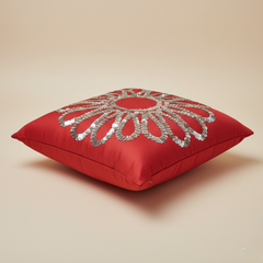 Handcrafted Red Floral Cushion Cover – 12"x12", Premium Poly Cotton